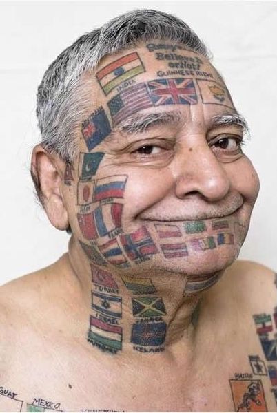 Man Tattoos his body with 220 Flags